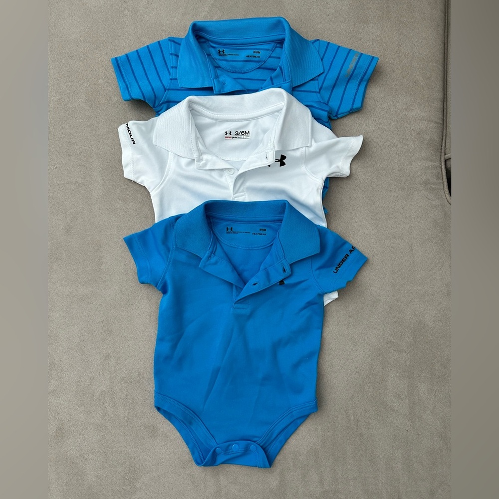 Under Armour Baby Polo Bodysuit Set - Blue / White / Blue Stripes